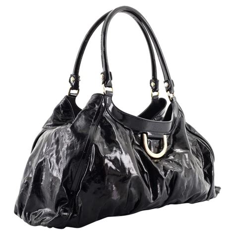 gucci d ring hobo large|GUCCI Patent Large D Ring Hobo Black .